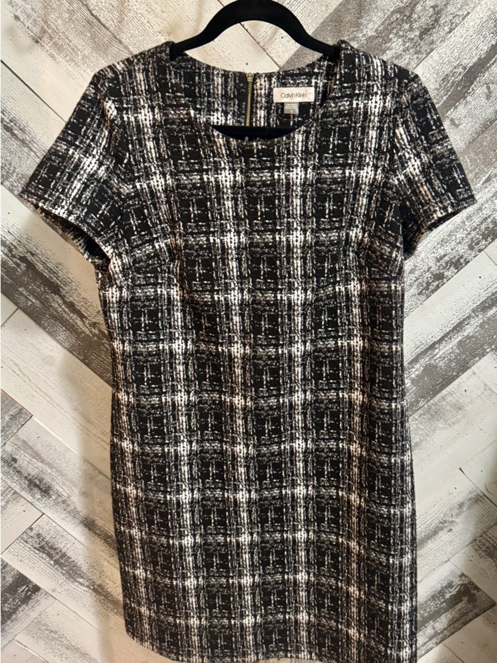 Calvin Klein Black and White Plaid Midi Dress